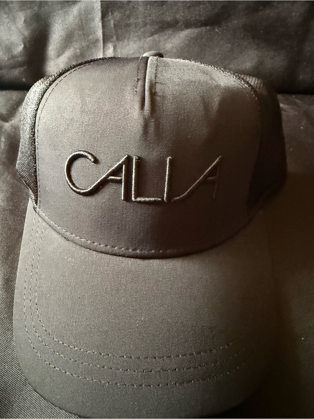 New Calia embroidered Black Snapback Cap with Mesh Back